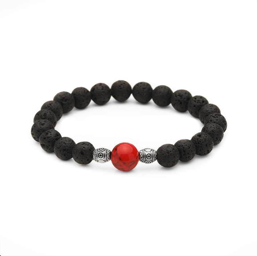 Red Howlite & Lava Rock Crystal Bracelet, Essential Oil Diffusing Jewelry, Semi-precious Gemstone Beads, 7.5 inches stackable stretch bracelet, charm bracelet