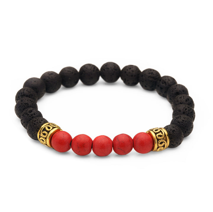 Red Howlite &amp; Lava Rock Crystal Bracelet, Essential Oil Diffusing Jewelry, Semi-precious Gemstone Beads, 7.5 inches stackable stretch bracelets