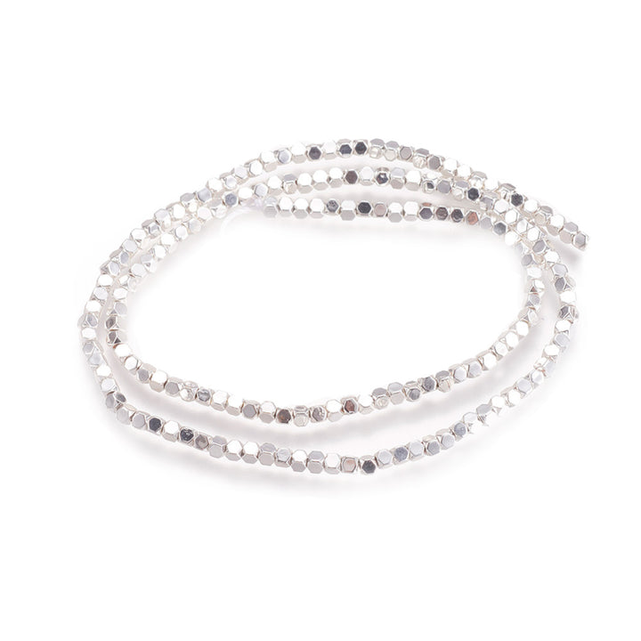 Stunning Silver, Faceted, Square Hematite Spacer Beads, Electroplated Non-magnetic Synthetic Hematite Beads. Semi-Precious Stone Silver Spacers for Jewelry Making.  Size: 2.5mm Length, 2mm Width, hole: 0.5mm; approx. 168-180pcs/strand, 15.7 inches.  Material: Faceted, Square Shaped, Non-Magnetic Synthetic Electroplated Silver Hematite Loose Spacer Beads. Silver Plated Spacers. Polished, Shinny Finish.   