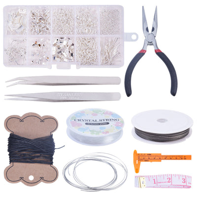 DIY Jewelry Making Kit. Silver Color Plated Jewelry Making Set. Kit Comes with Stringing Materials, Wires, Jewelry Findings and Jewelry Making Tools.