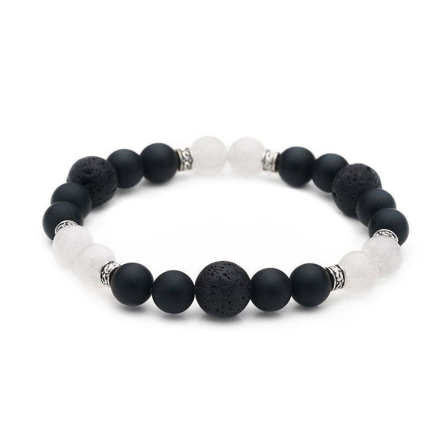 White Jade, Black Onyx & Lava Rock Crystal Bracelet, Essential Oil Diffusing Jewelry, Semi-Precious Gemstone Beads, 7.5 inches stackable stretch bracelet, women's beaded jewelry