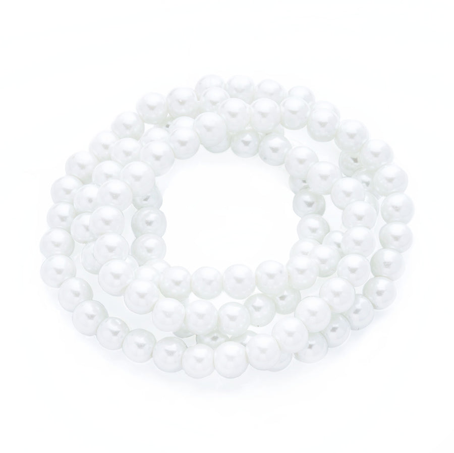 Glass Pearl Bead Strands, Round, White Color. Shinny Pearl Beads for Jewelry Making. Size: 8mm in diameter, hole: 1mm; approx. 105pcs/strand, 32 inches long.  Material: The Beads are Made from Glass. Glass, Pearlized, Round, White Color Beads. Polished, Shinny Finish. www.beadlot.com